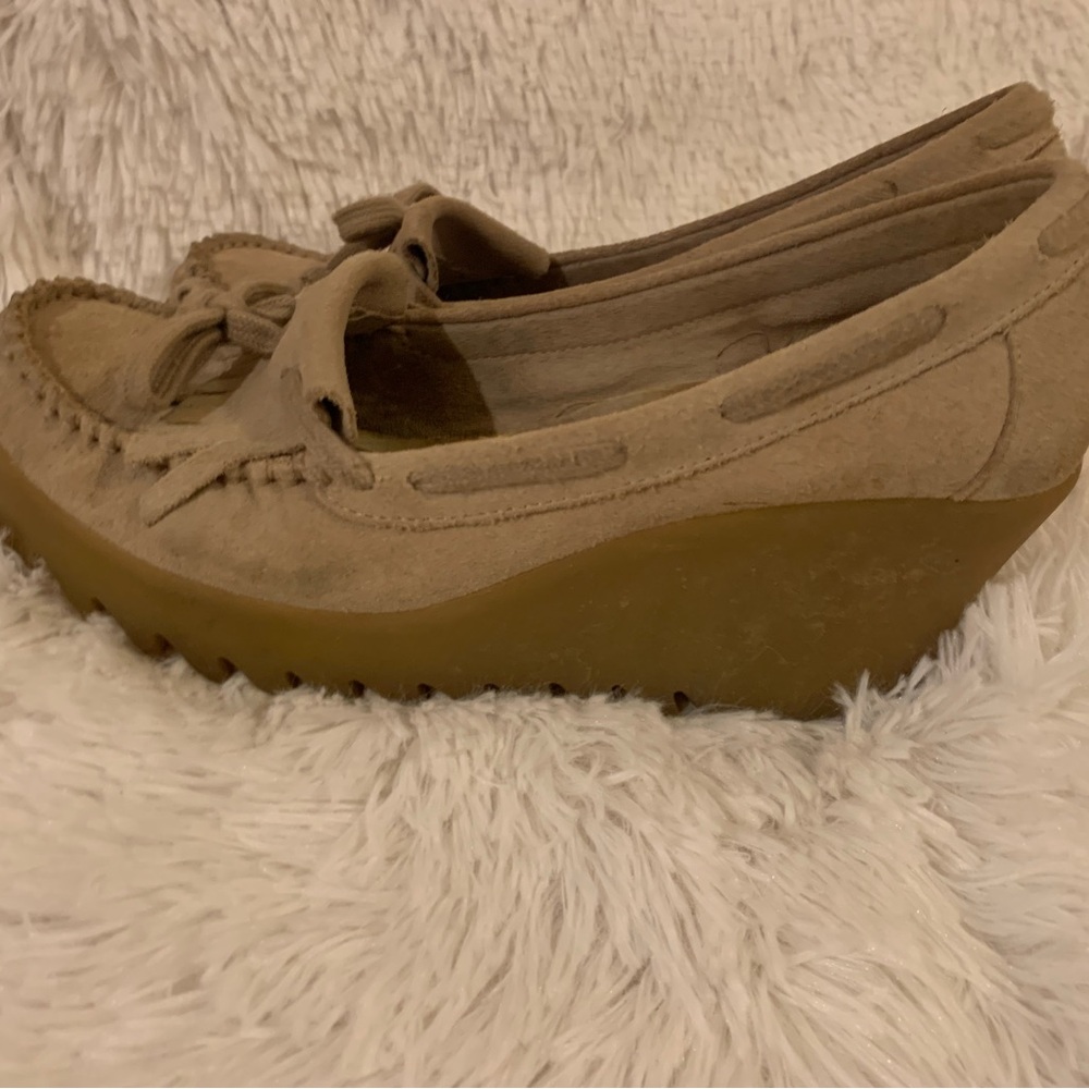 Hot Kiss Taupe Suede Wedge Loafers